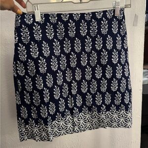 Talbots Navy and White Leaf Print Mini Skirt